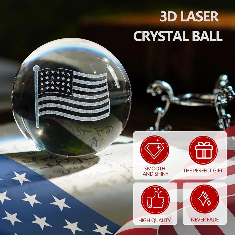 ZEERSHEE 2.3in 3D USA Flag Crystal Ball with Stand American Flag for Military Men Souvenirs Home Decor - Image 4